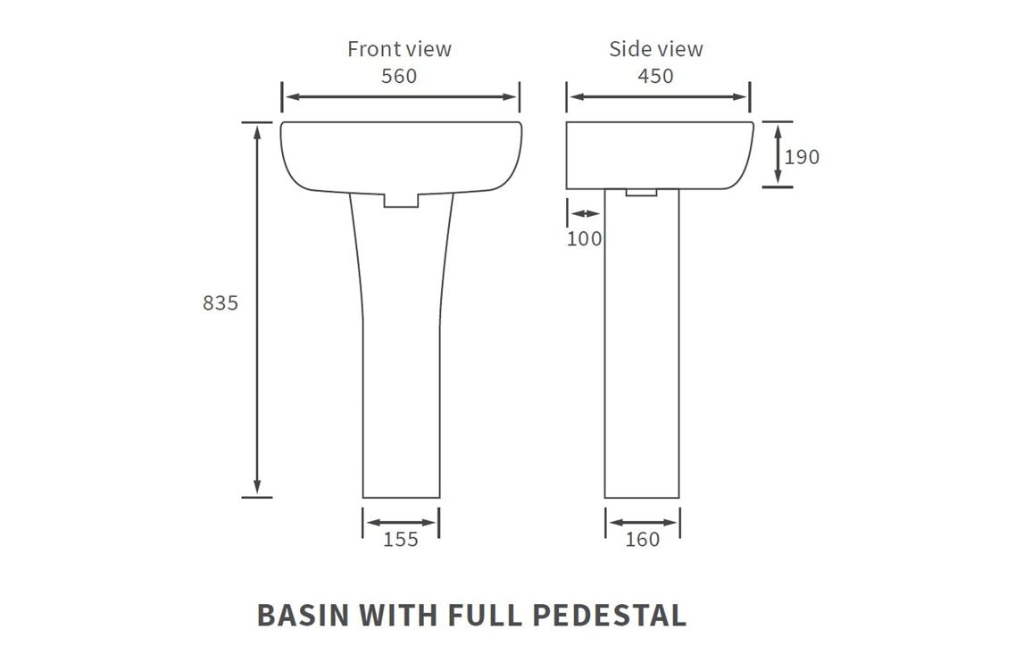 Clare 560x450mm 1TH Basin & Full Pedestal (Boxed)