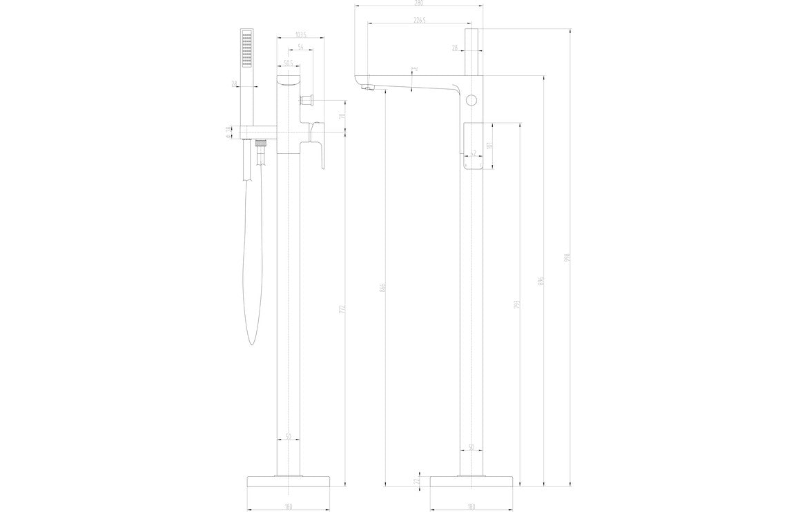 Linview Floor Standing Bath/Shower Mixer - Brushed Brass