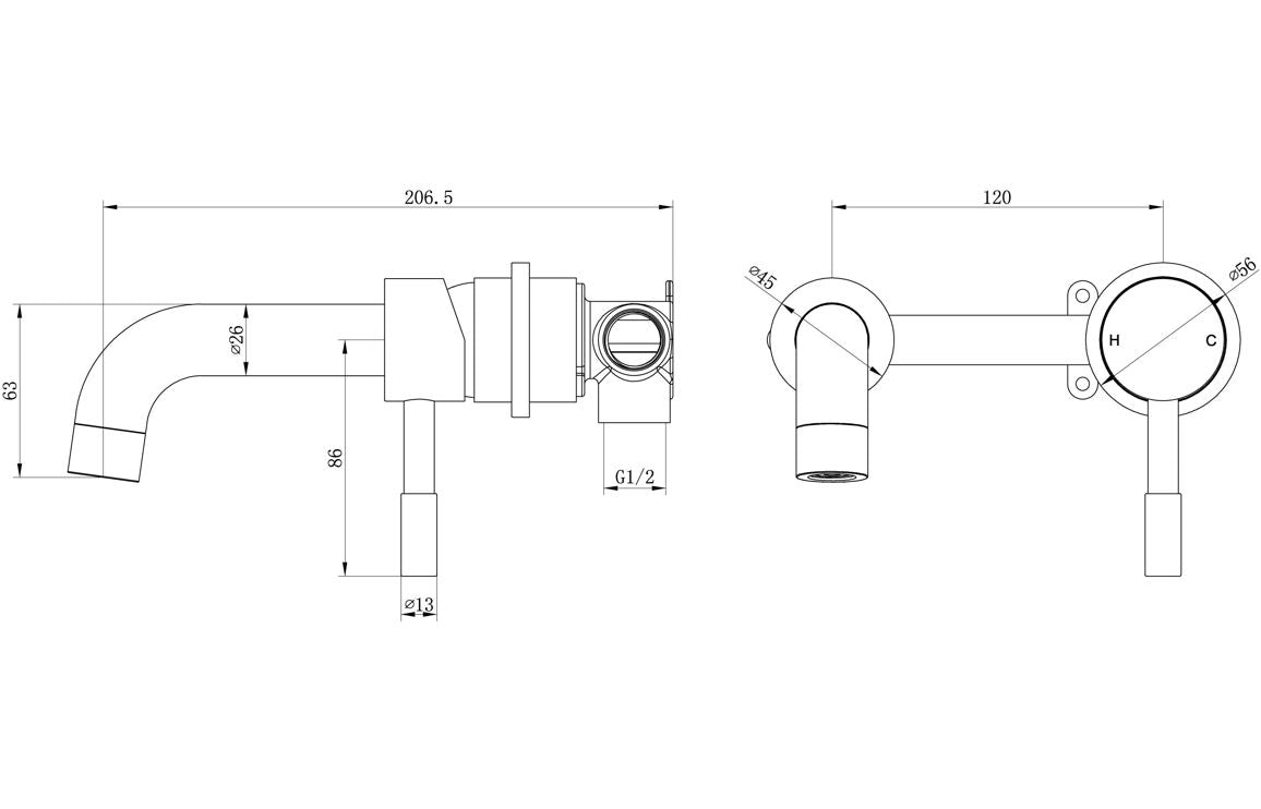 Pescara Wall Mounted Basin Mixer - Chrome
