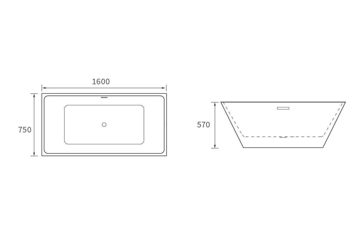 Glasgow Free Standing Bath 1600x750x570mm