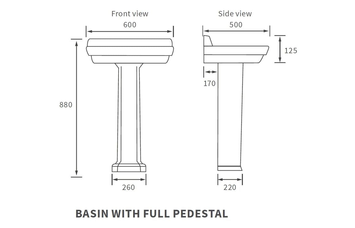 Sherbourne 600x500mm Basin & Full Pedestal