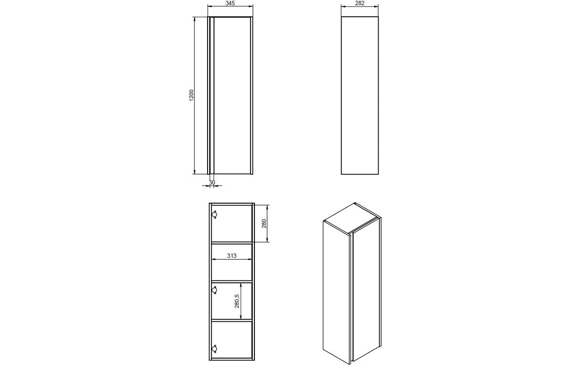 Contrast 350mm Wall Hung 1 Door Tall Unit - Matt Cotton & Oak Effect