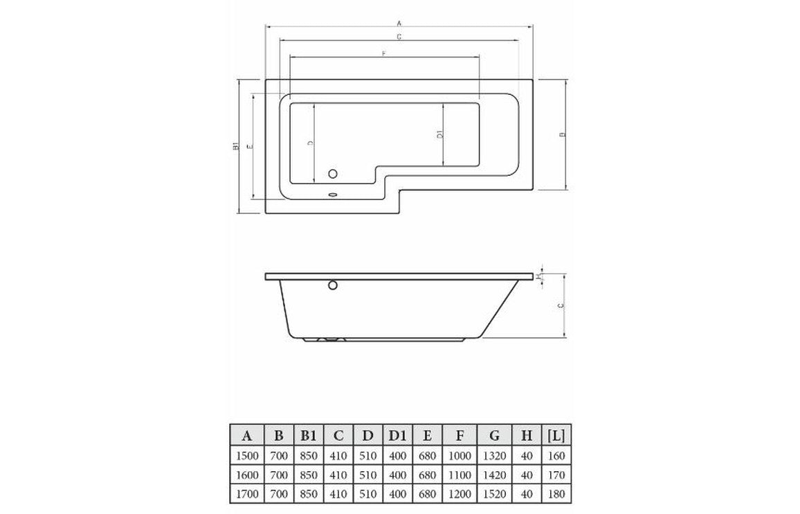 L-Shape Shower Bath, Panel & Screen