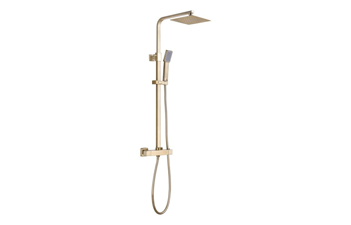 Square Thermostatic Bar Mixer w/Riser Kit - Brushed Brass