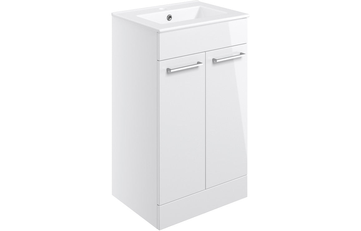 Howden 510mm Floor Standing 2 Door Basin Unit & Basin - White Gloss