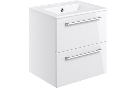 Howden 510mm Wall Hung 2 Drawer Basin Unit & Basin - White Gloss