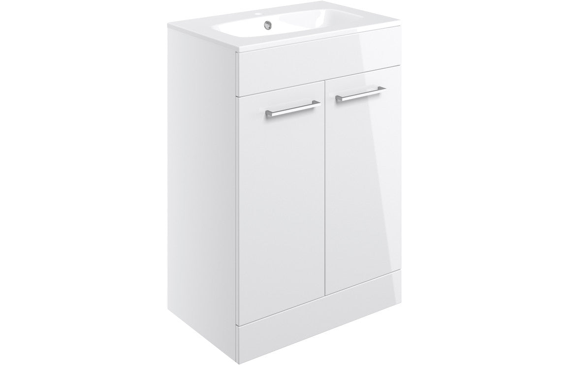 Howden 610mm Floor Standing 2 Door Basin Unit & Basin - White Gloss