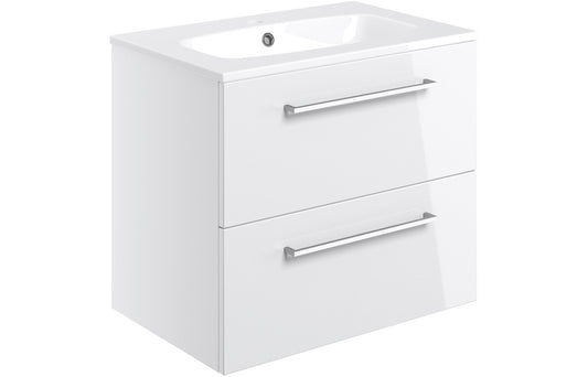 Howden 610mm Wall Hung 2 Drawer Basin Unit & Basin - White Gloss