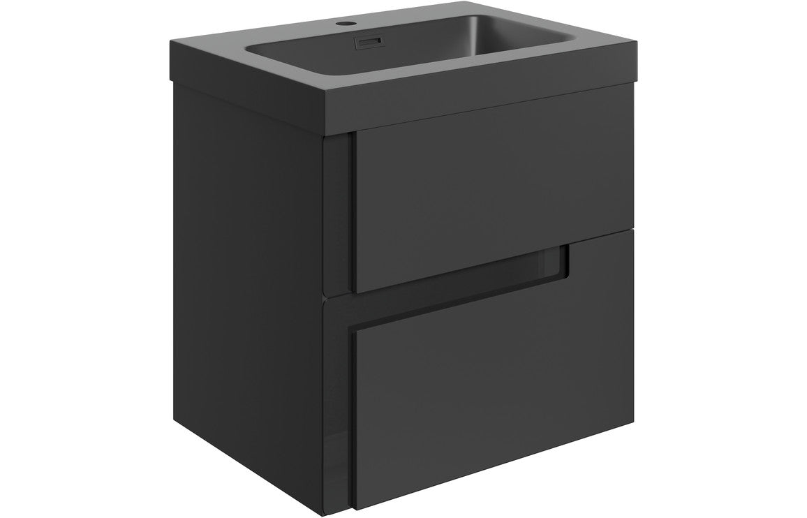 Contrast 605mm Wall Hung 2 Drawer Basin Unit & Co-ordinating Basin - Matt Black & Glass