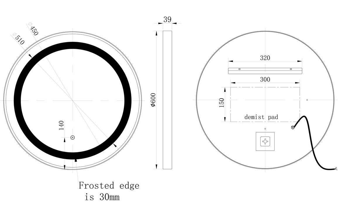 Halo 600mm Round Front-Lit LED Mirror