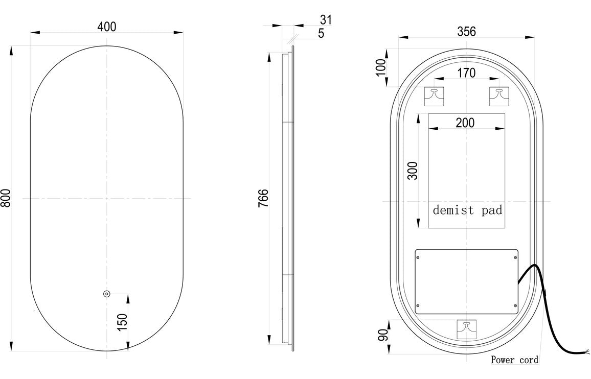 Savita 400mm Oblong Back-Lit LED Mirror