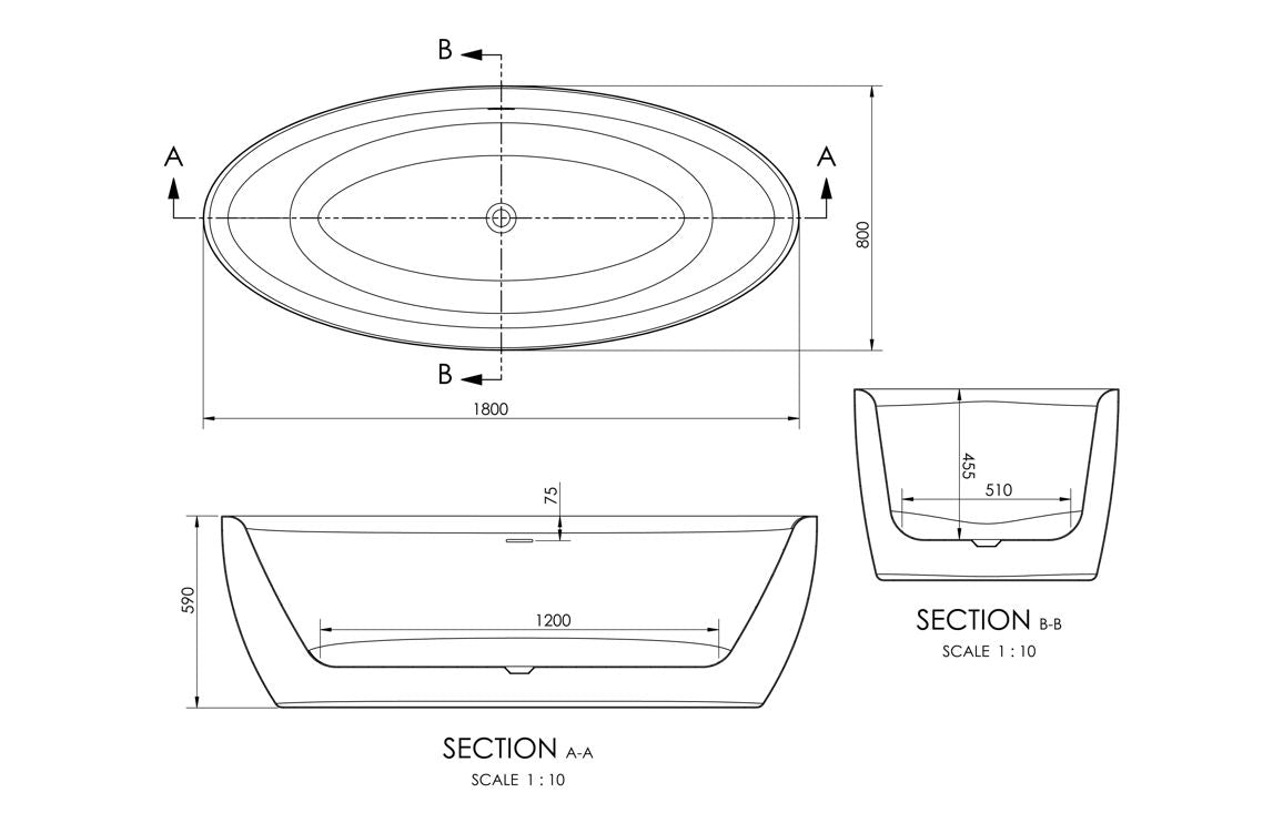 Edinburgh Freestanding 1800x800x580mm Bath