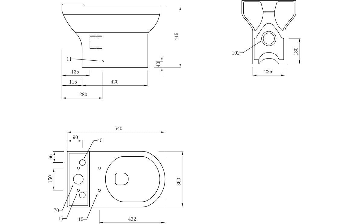 Aberlady Rimless Close Coupled Toilet with Soft Close Seat - Open Back