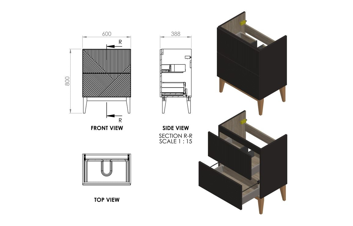 Balerno Floor Standing 2 Drawer Basin Unit & Basin - Various Colours + sizes