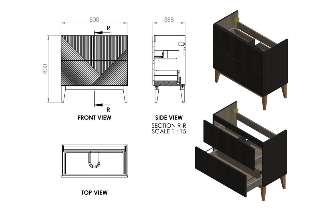 Balerno Floor Standing 2 Drawer Basin Unit & Basin - Various Colours + sizes