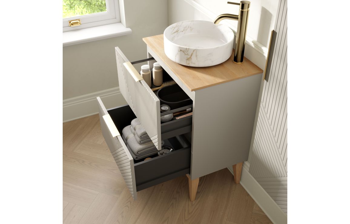 Balerno Floor Standing 2 Drawer Basin Unit & Maple Oak Effect Worktop