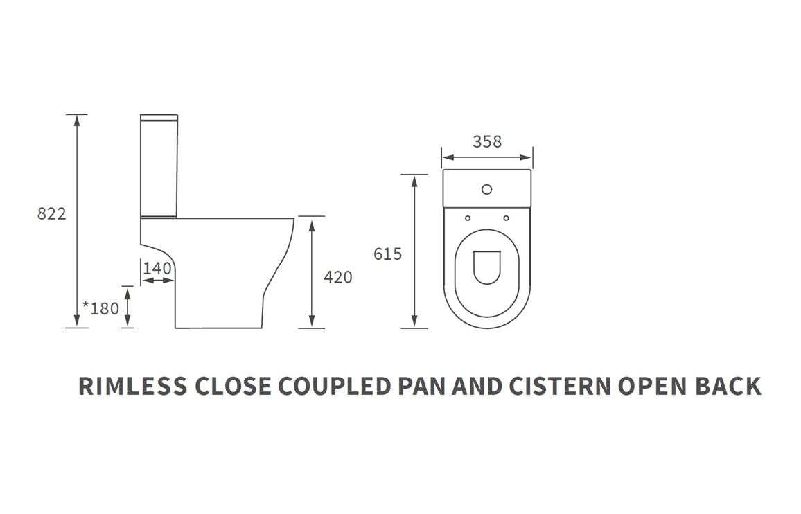 Lucy Rimless Short Projection Close Coupled Open Back WC & Soft Close Seat