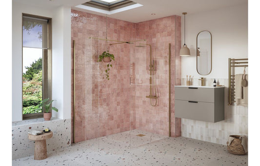 Wetroom Panel & Support Bar - Brushed Bronze