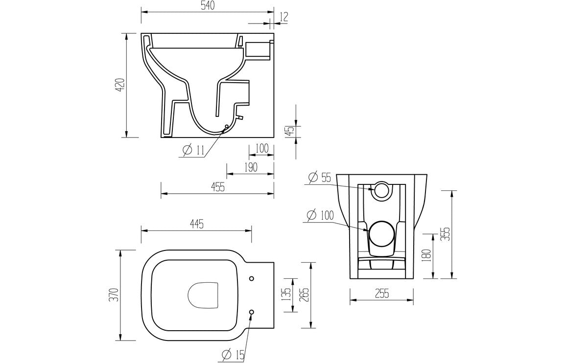 Square Back To Wall WC & Soft Close Seat