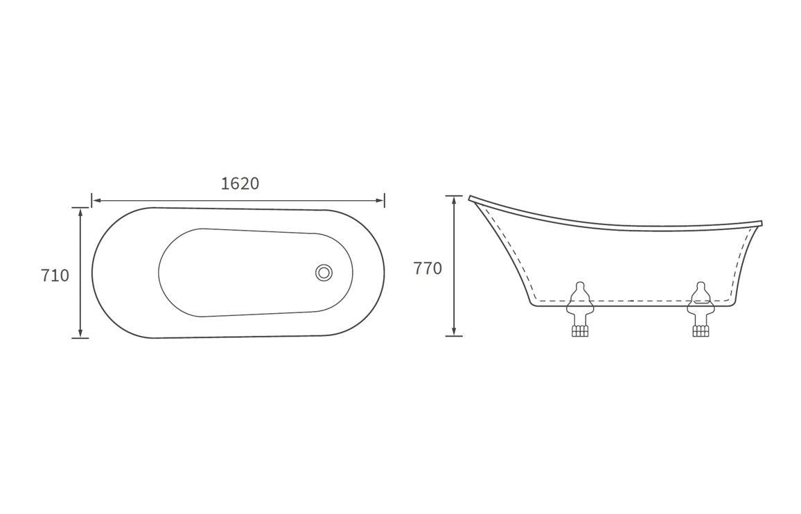 Liverpool Freestanding 1620x700x770mm 0TH Bath w/Feet